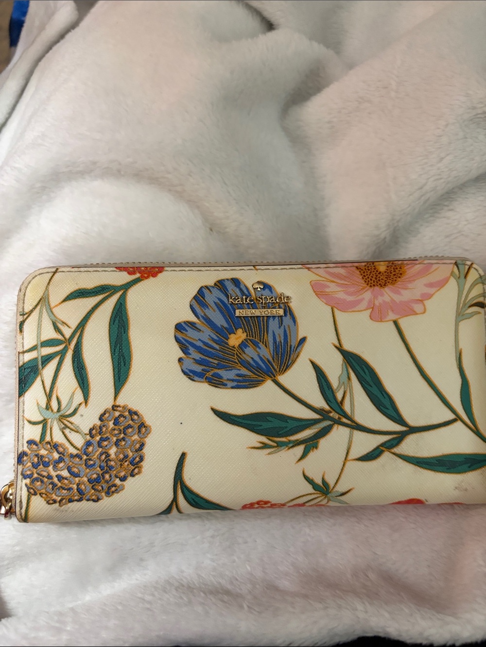 kate spade Cream Floral Zip Around Wallet with Multicolor Blooms